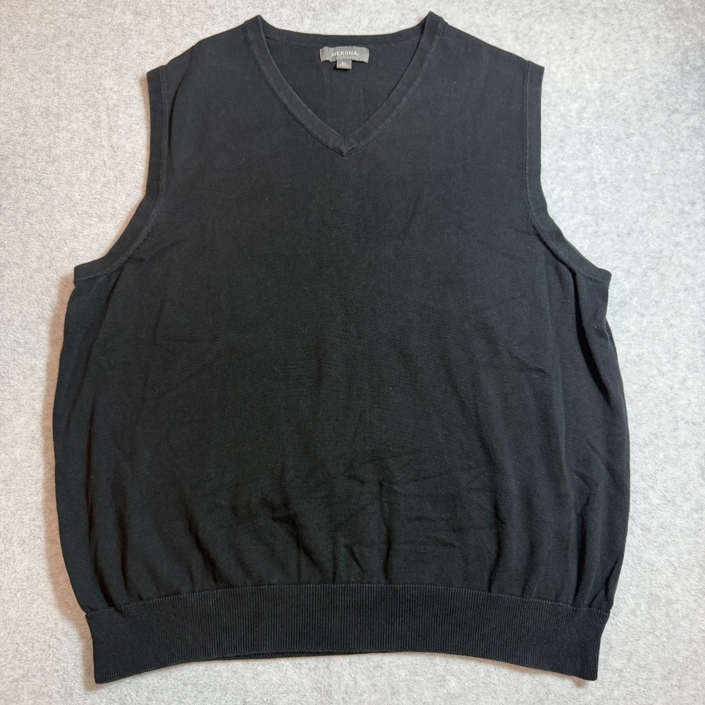 Merona Mens XL Solid Black V-Neck Sweater Vest Knit 100% Cotton Pullover